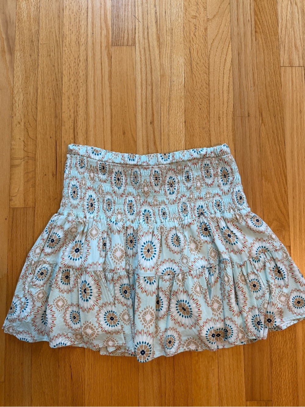 Cartolina Nantucket Light Blue Patterned Smocked Mini Skirt